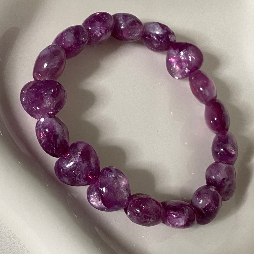 AMETHYST Purple Gemstone heart Bracelet